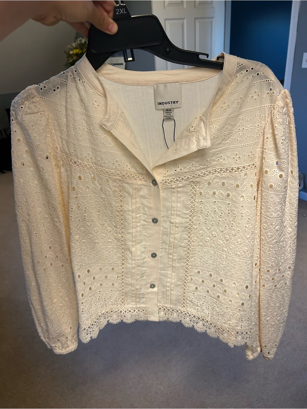 Cream Eyelet Button-Down Blouse